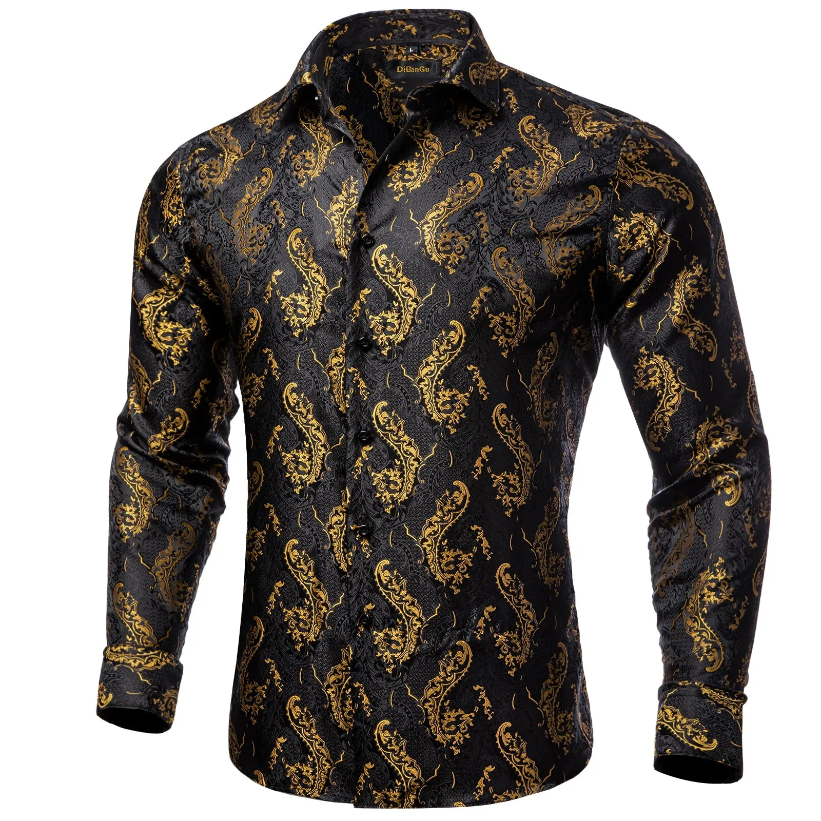 Wiaofellas - Luxury Silk Polyester Casual Shirts for Men Long Sleeve Blouse Prom Tuxedo Formal Purple Paisley Designer Men Clothing