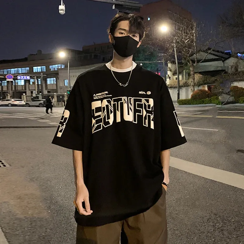 Wiaofellas  -  Patchwork Foam Letter Print Short Sleeve T-shirt Men Women O Neck Streetwear Cotton Tops Summer Harajuku Loose Casual Tshirt Men