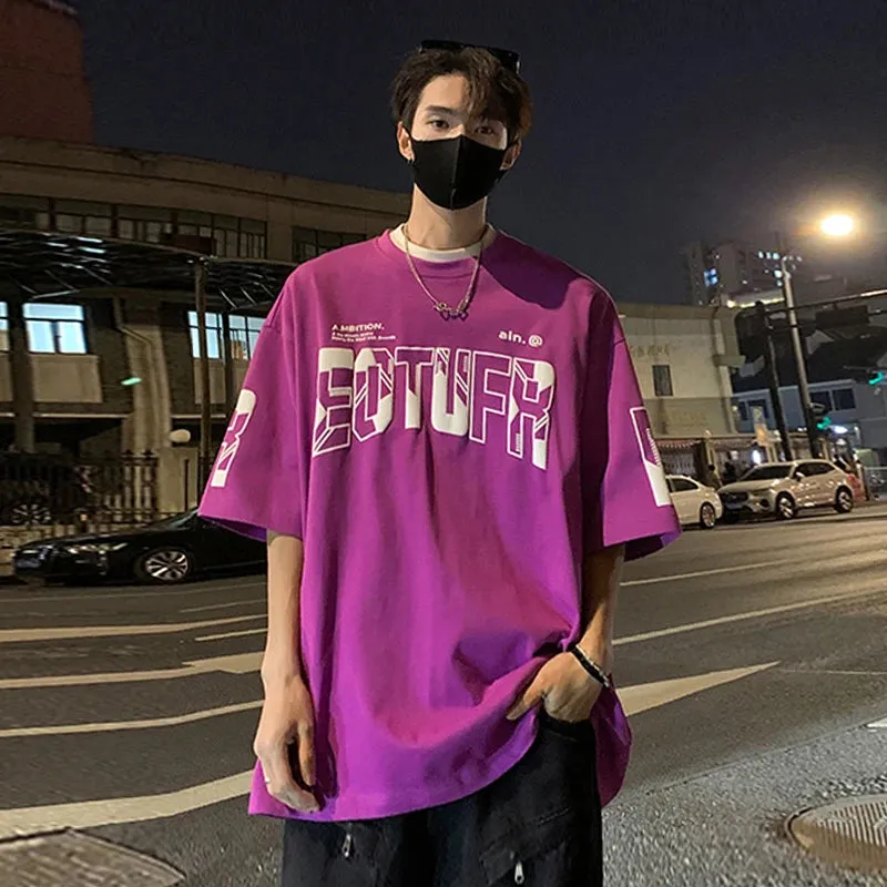 Wiaofellas  -  Patchwork Foam Letter Print Short Sleeve T-shirt Men Women O Neck Streetwear Cotton Tops Summer Harajuku Loose Casual Tshirt Men