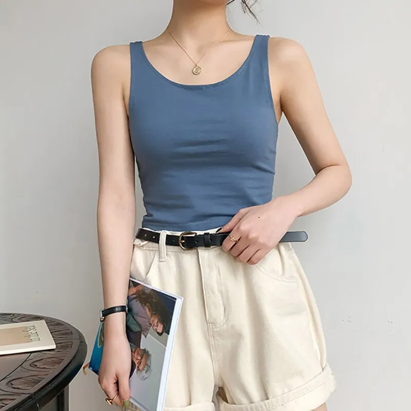 Wjczt Causal Tank Top Solid Women's Tops Korean Version Summer Sleeveless Vest Prefer Fit All-Match Camisoles