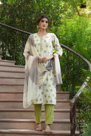Women Green Rayon Printed Kurta Set