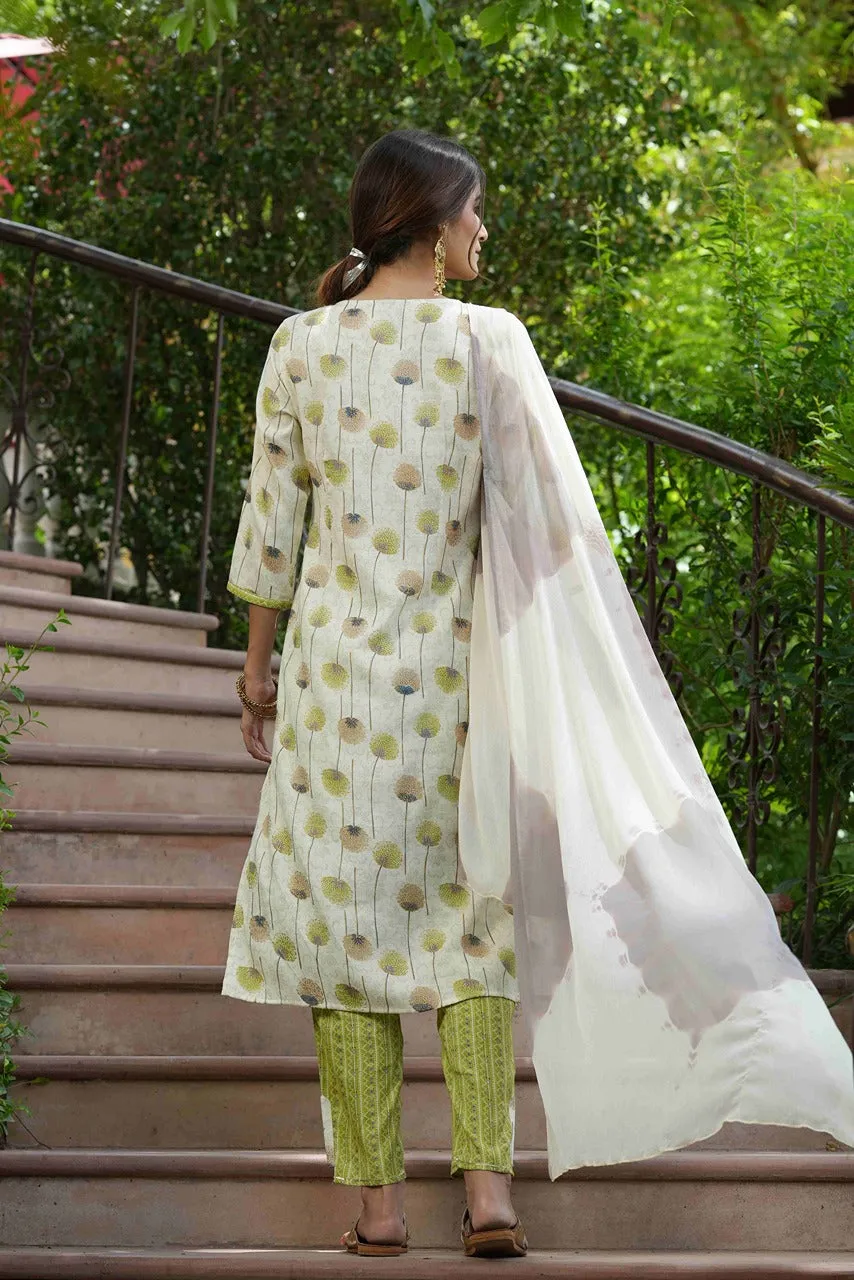 Women Green Rayon Printed Kurta Set