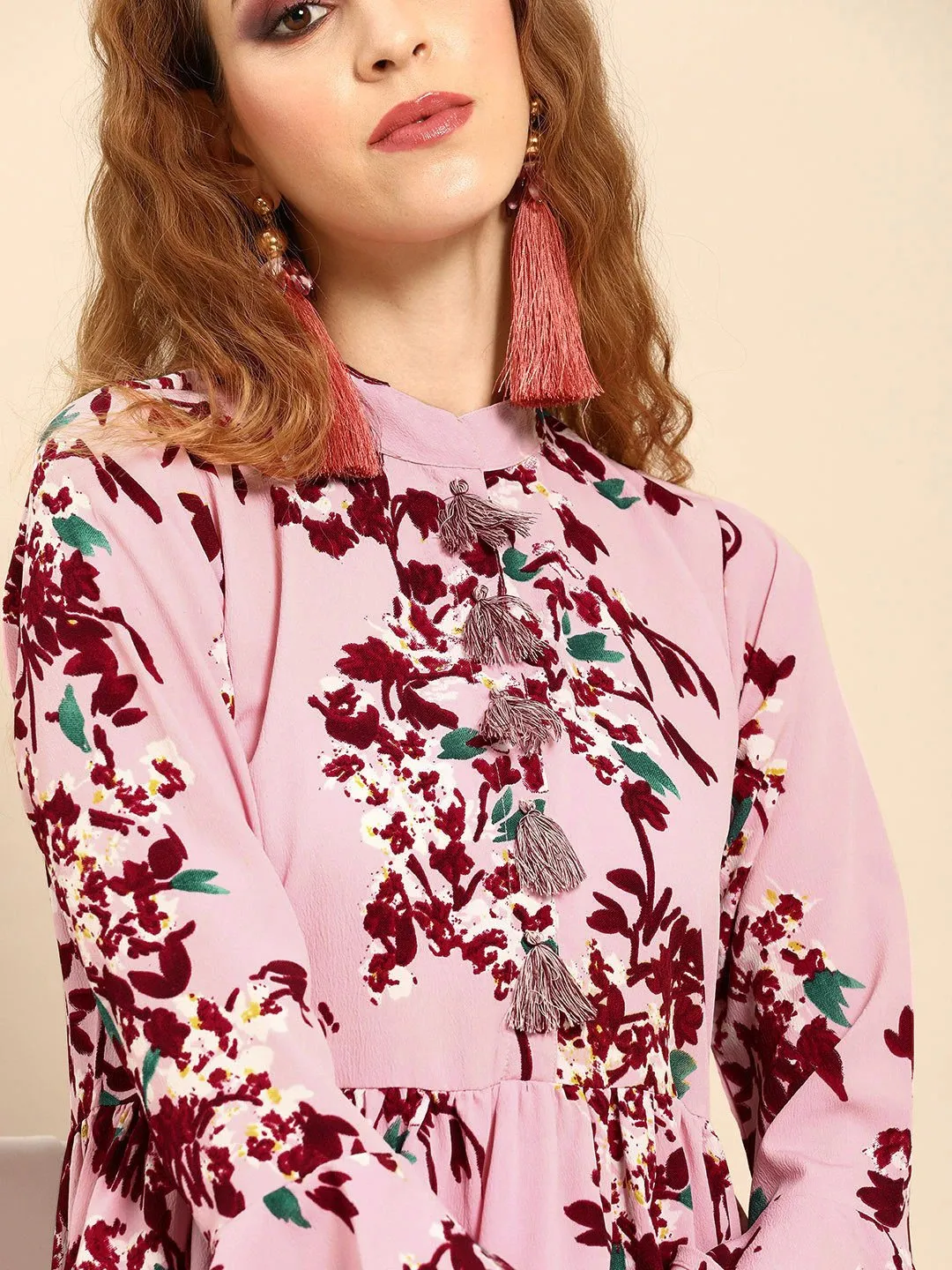 Women Pink & Maroon Printed Kurta With Dhoti Pants