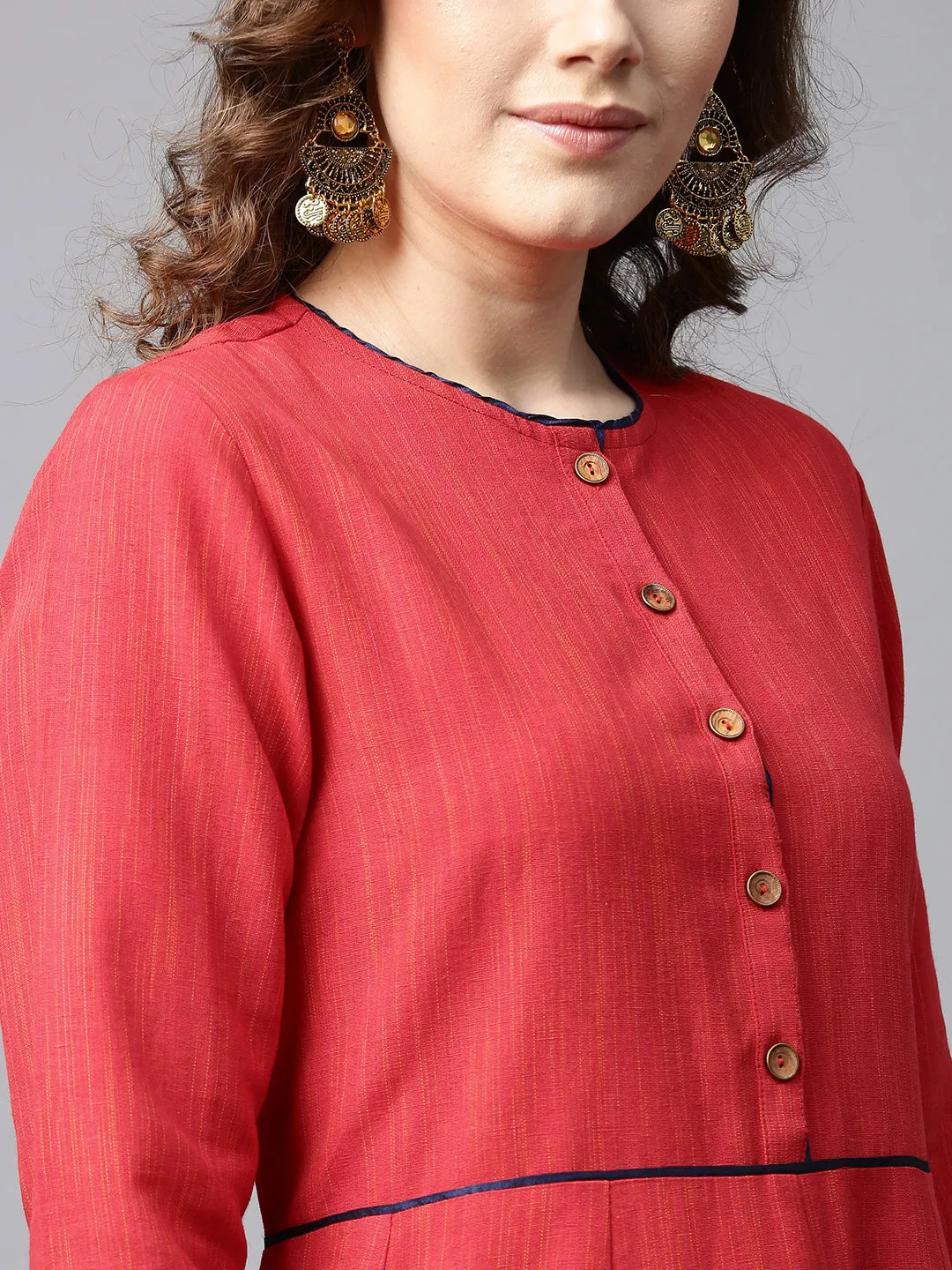 Women Red Printed A-Line Kurta