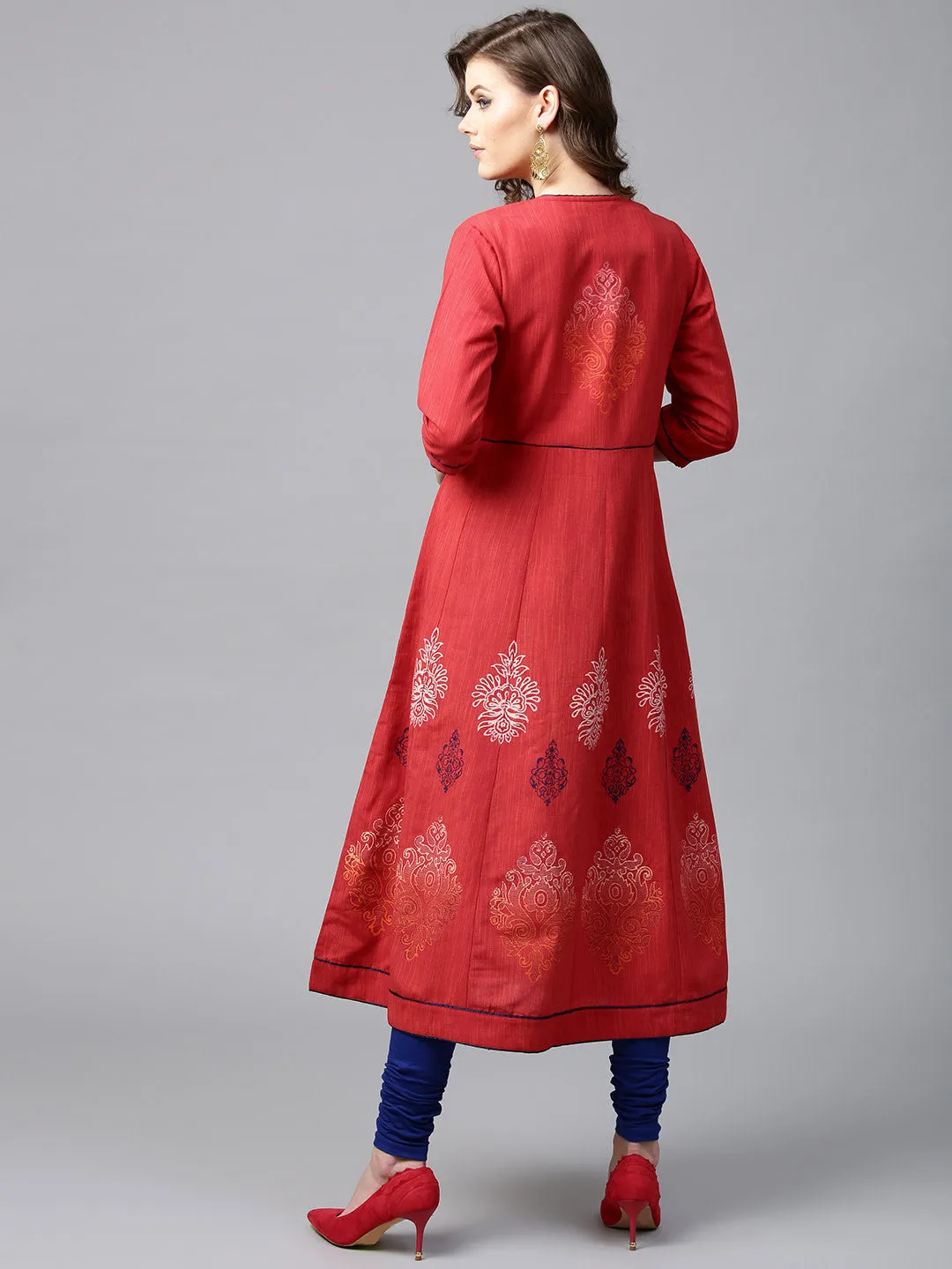 Women Red Printed A-Line Kurta