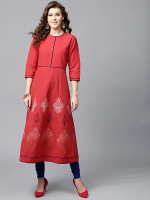 Women Red Printed A-Line Kurta