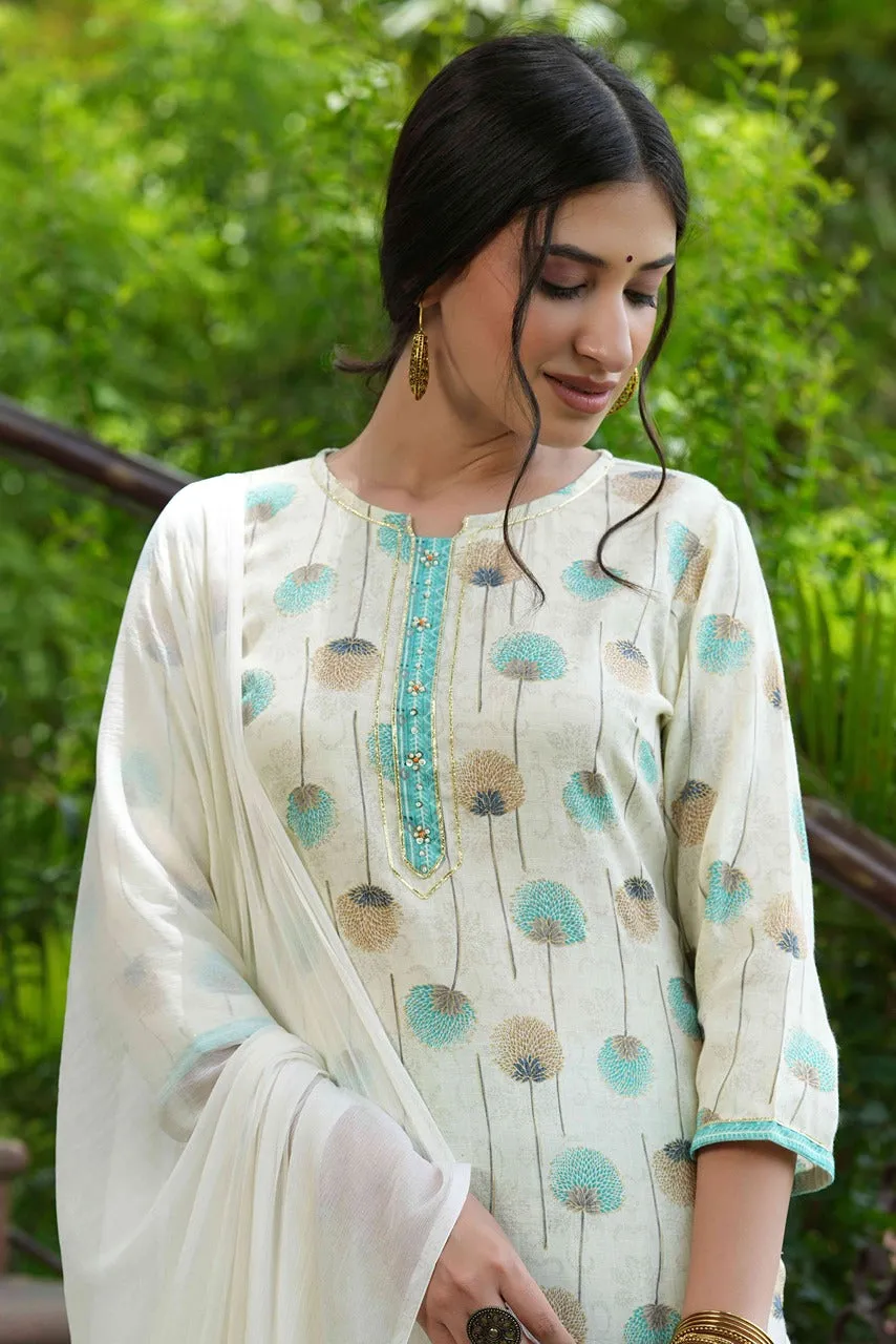Women Sky-blue Rayon Printed Kurta Set