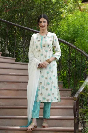 Women Sky-blue Rayon Printed Kurta Set