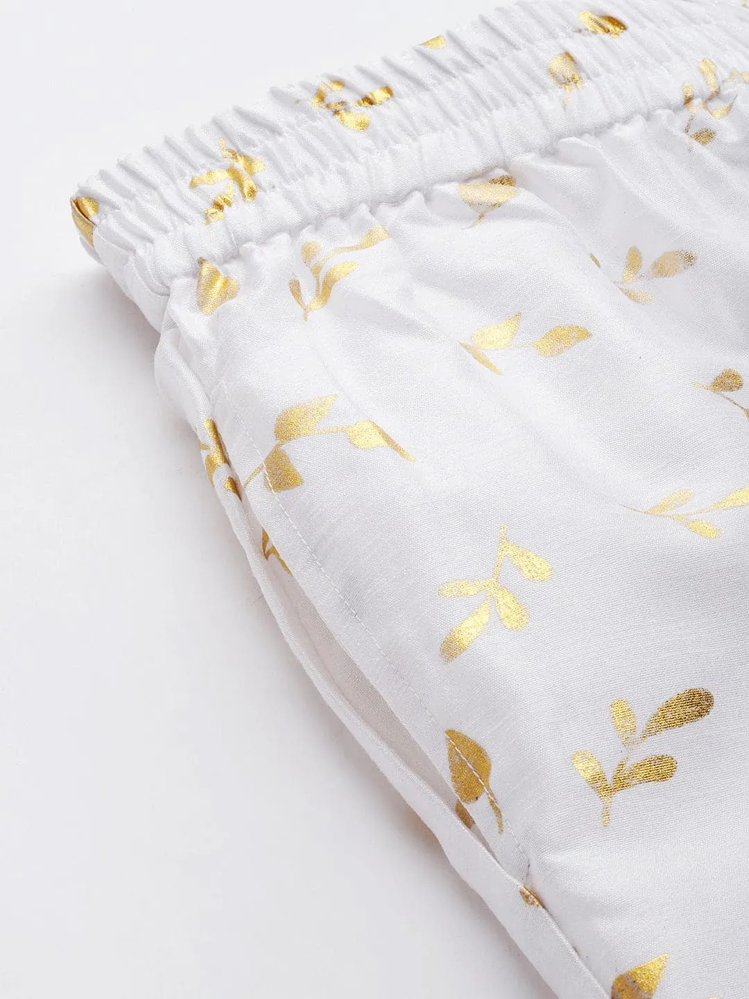 Women White Chanderi Gold Foil Pencil Pants