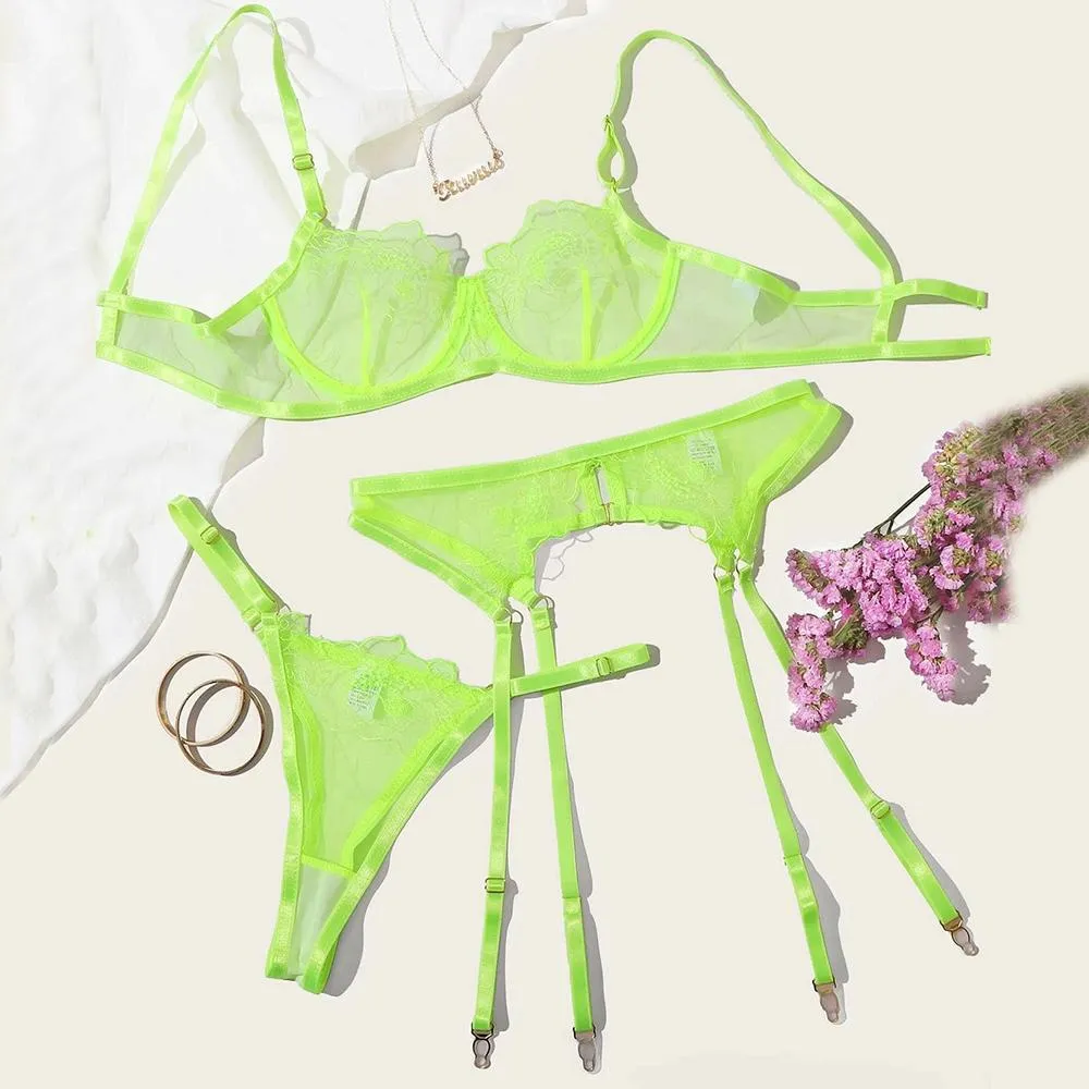 Women's Fashion Embroidery Bralette Push Up Lingerie Perspective Hollowing Lace Babydoll Sexy Underwear Bra Sets